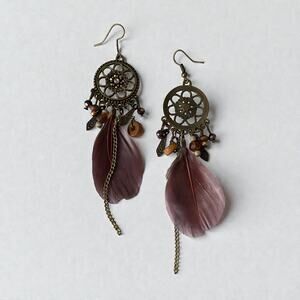 Long Earrings W/Feathers
